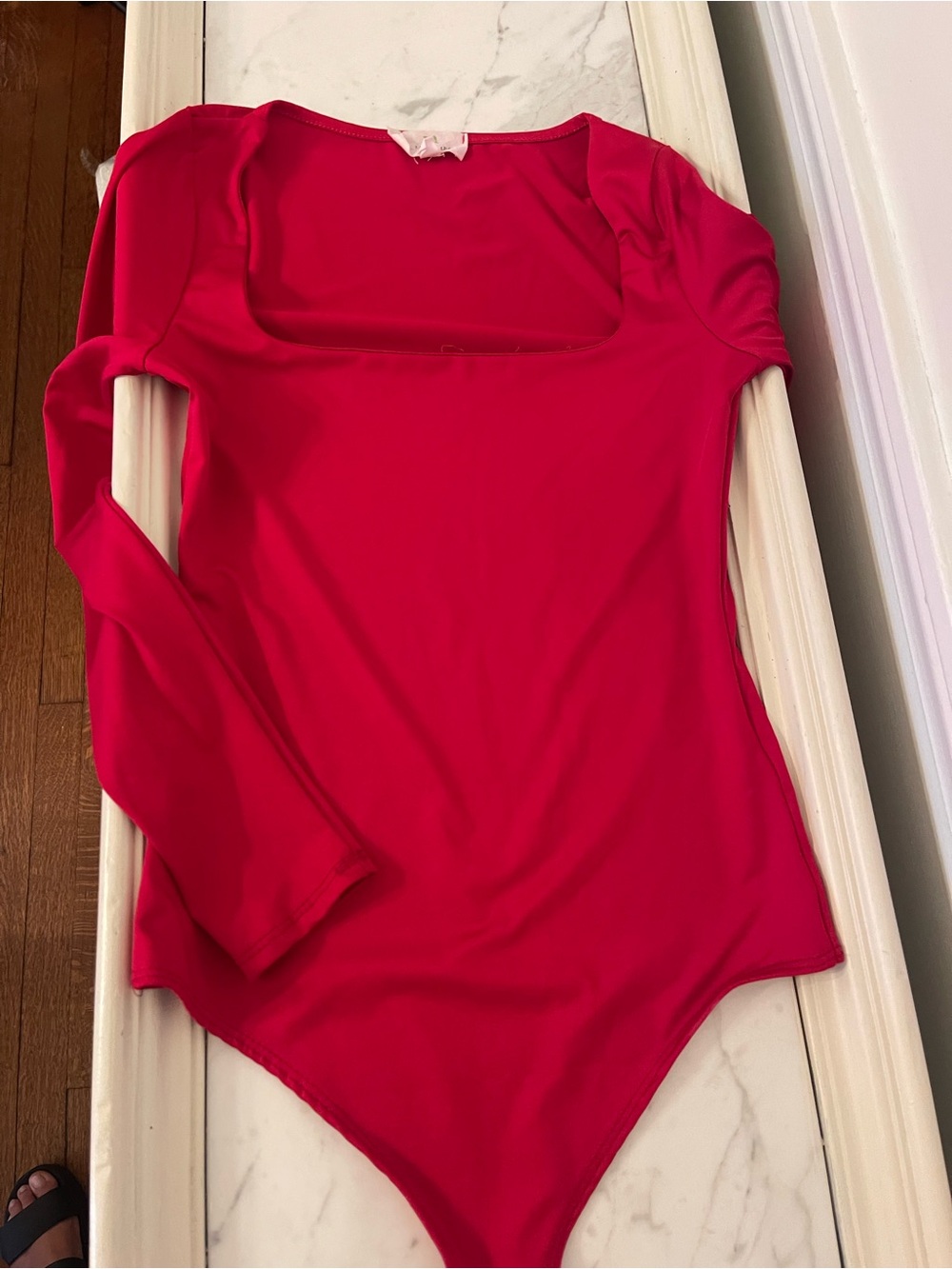 Women’s Red Long-Sleeve Square Neck Bodysuit